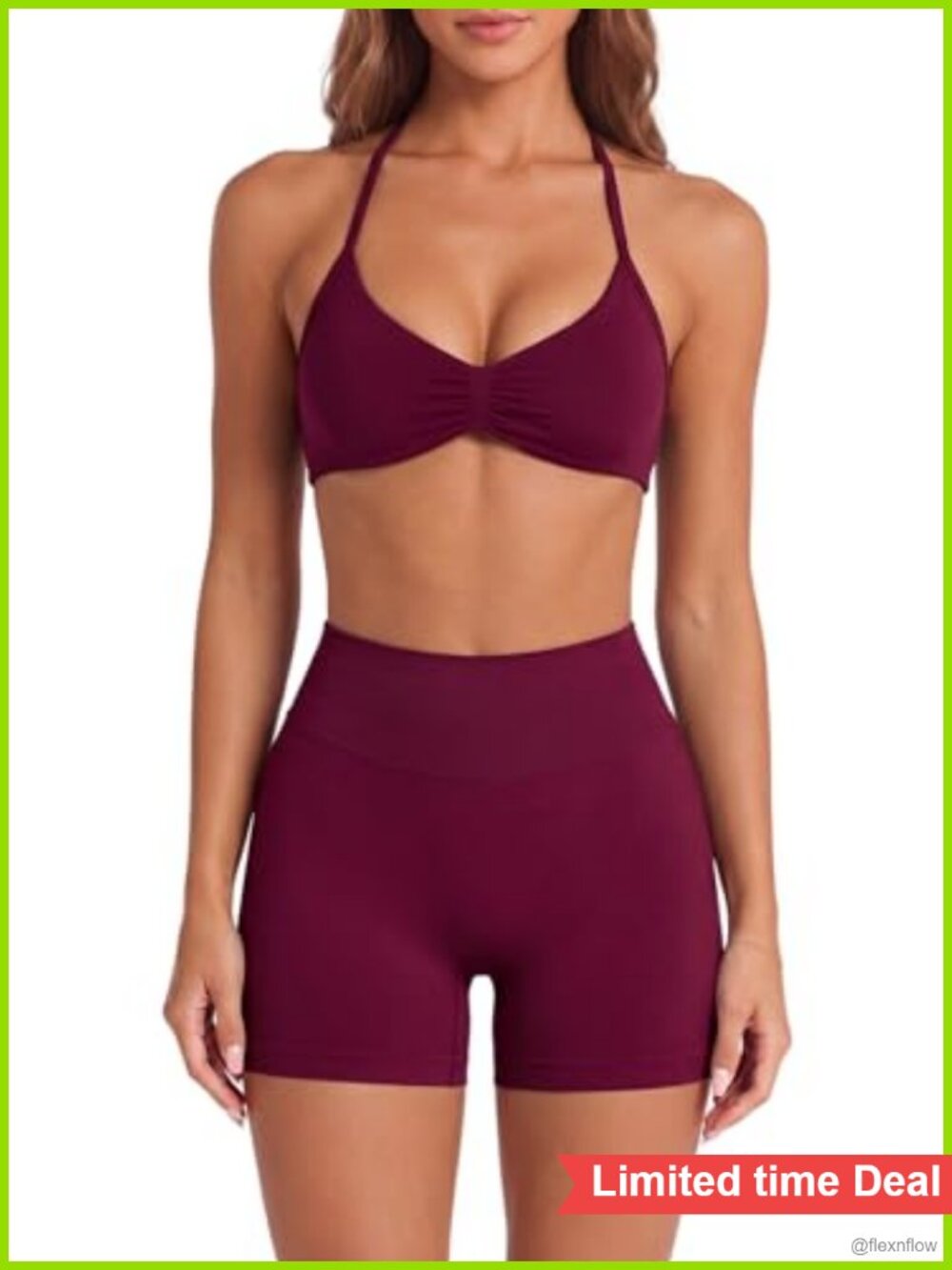 Womens Seamless Halter Sports Bra & Biker Shorts Workout Set